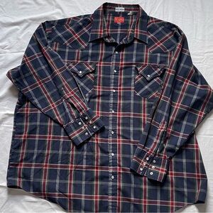 Vintage Western snap up long sleeve Plaid Men's Shirt Navy Red 3x